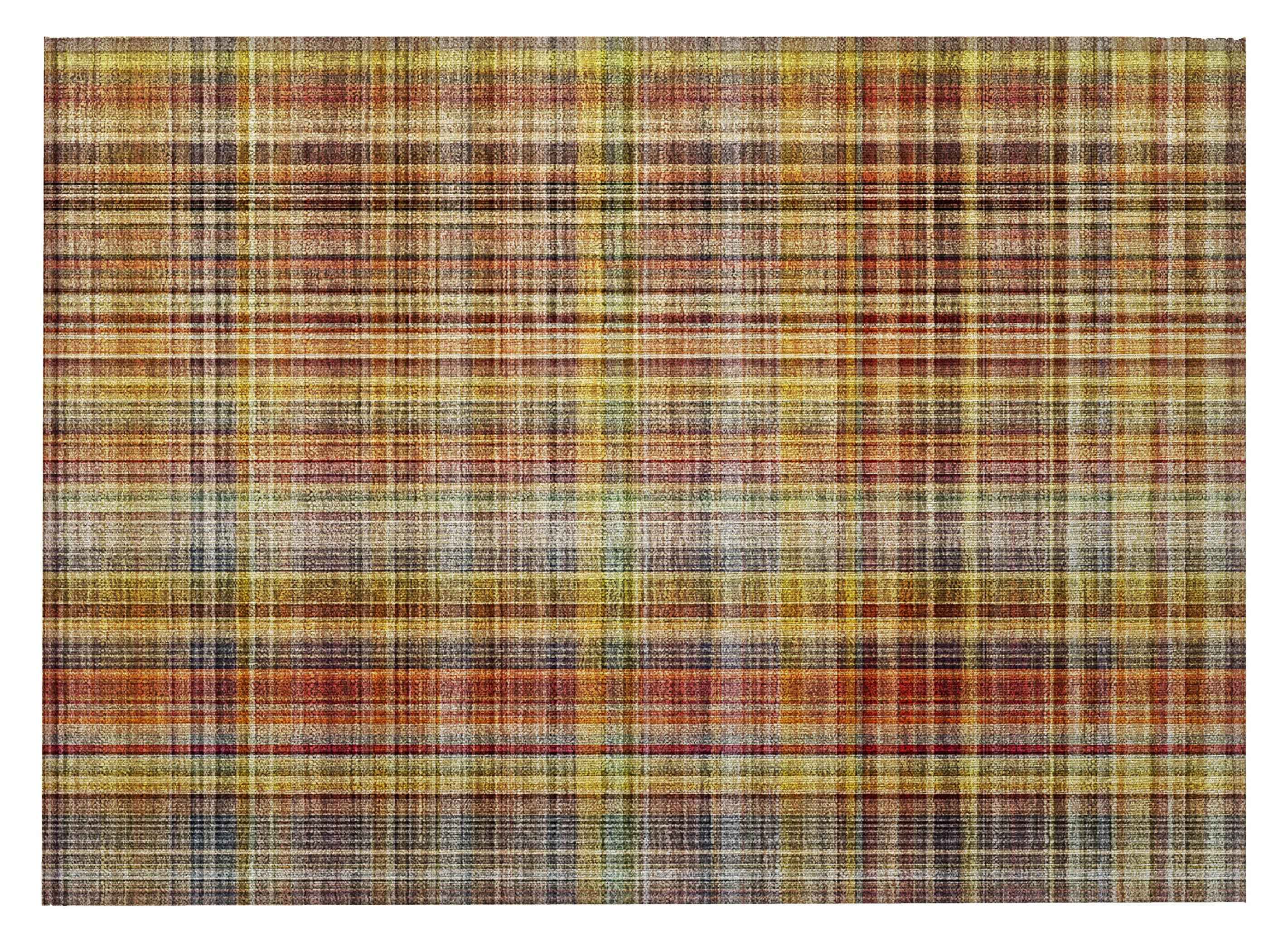 2' X 3' Orange Plaid Washable Non Skid Indoor Outdoor Area Rug