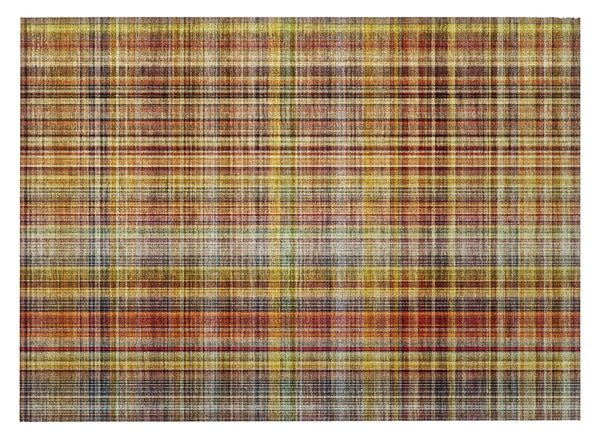 2' X 3' Orange Plaid Washable Non Skid Indoor Outdoor Area Rug