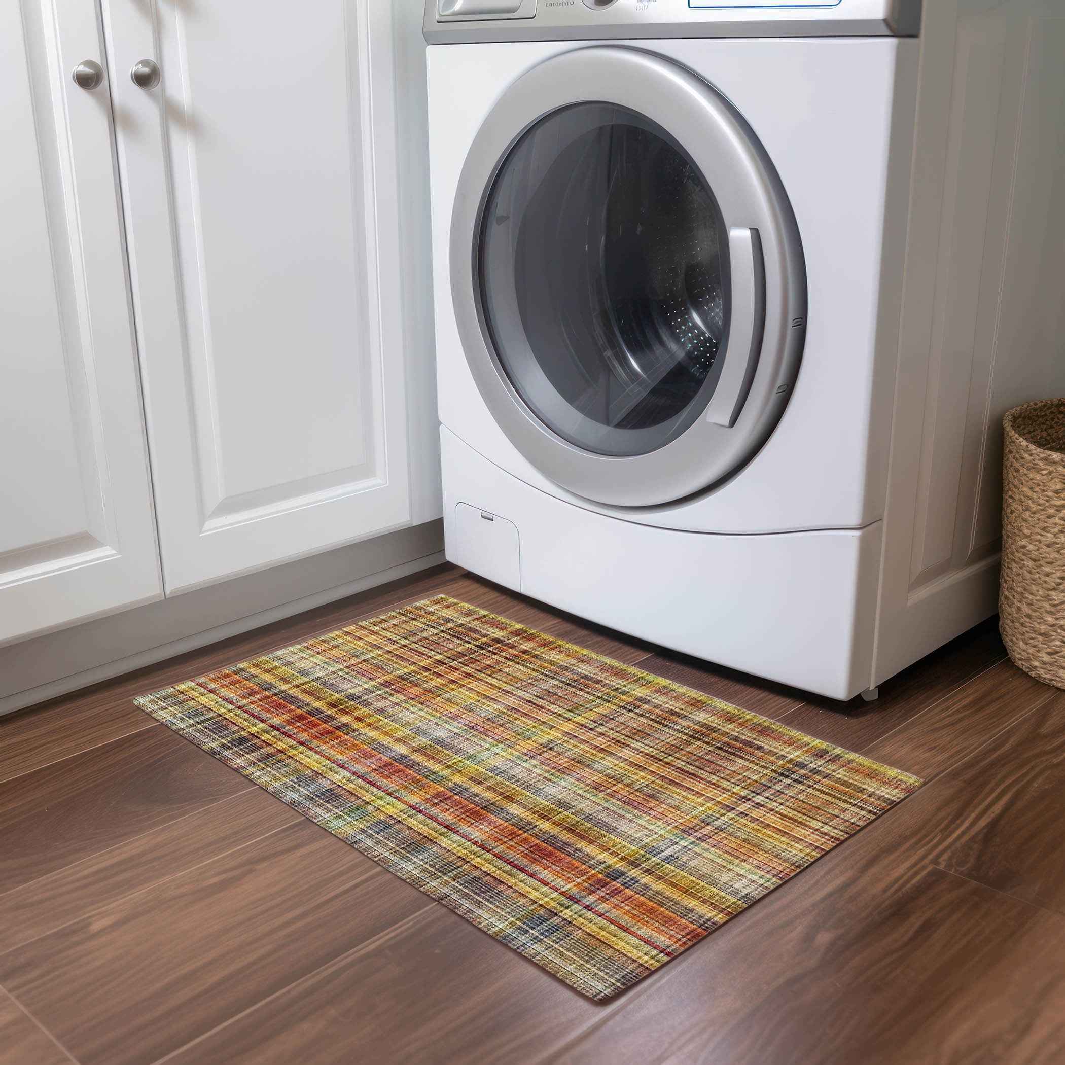 2' X 3' Orange Plaid Washable Non Skid Indoor Outdoor Area Rug