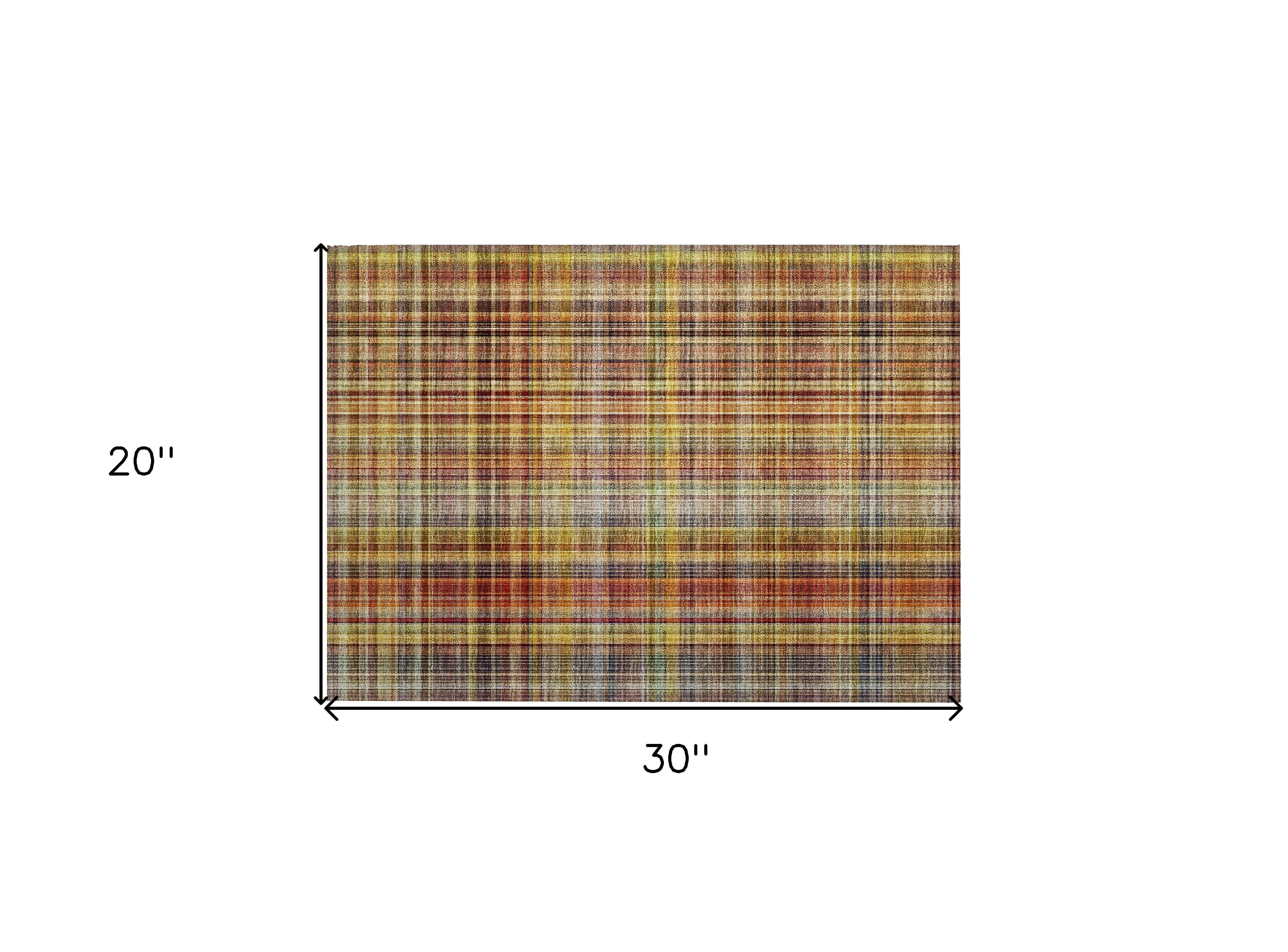 2' X 3' Orange Plaid Washable Non Skid Indoor Outdoor Area Rug