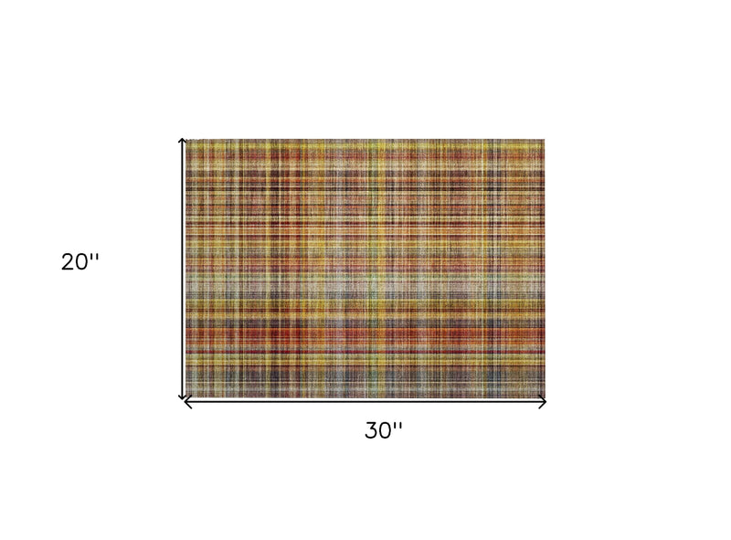 2' X 3' Orange Plaid Washable Non Skid Indoor Outdoor Area Rug