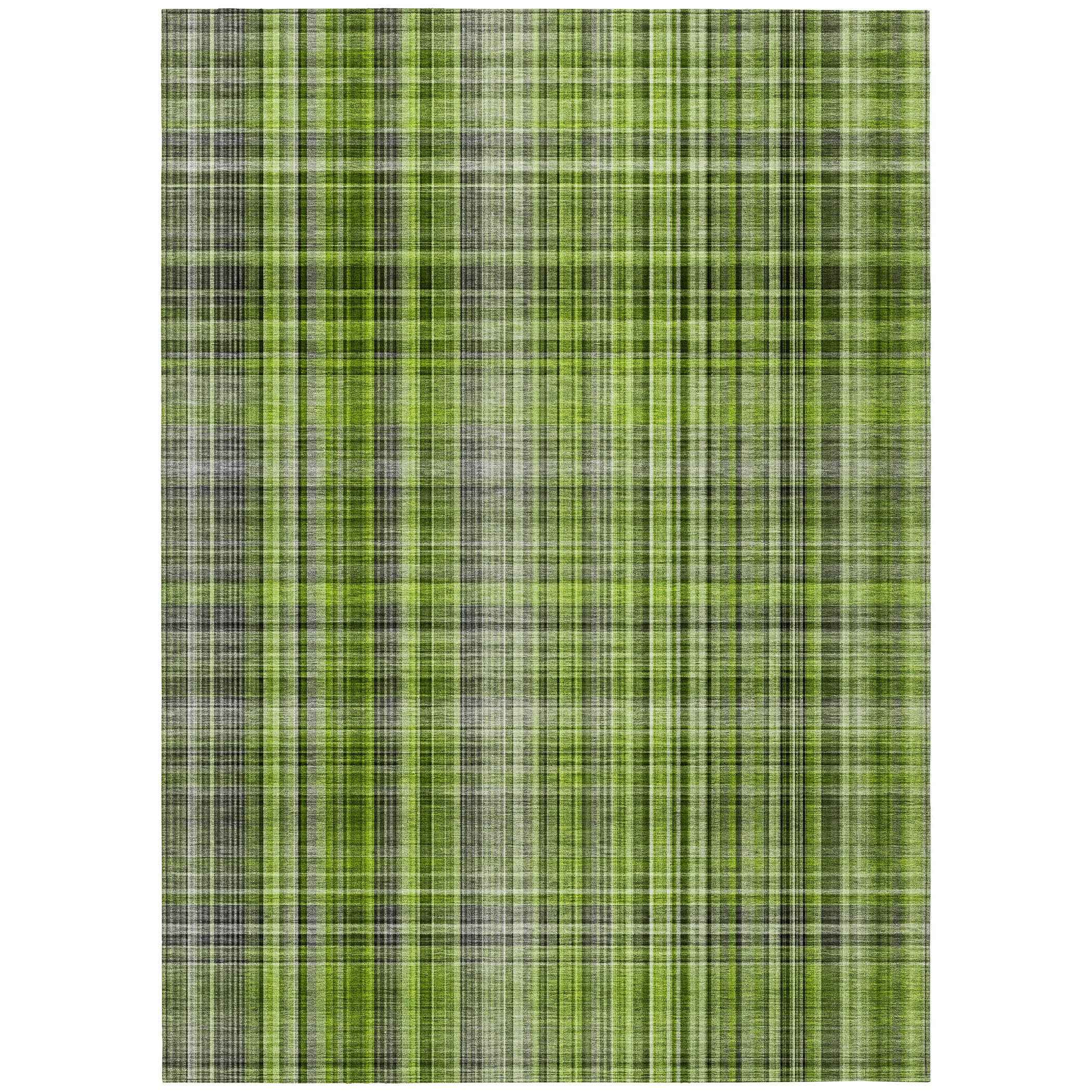 3' X 5' Green Plaid Washable Non Skid Indoor Outdoor Area Rug