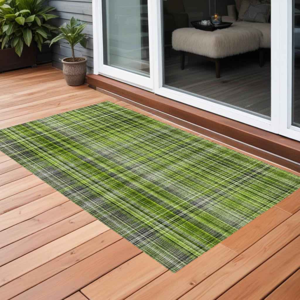 3' X 5' Green Plaid Washable Non Skid Indoor Outdoor Area Rug