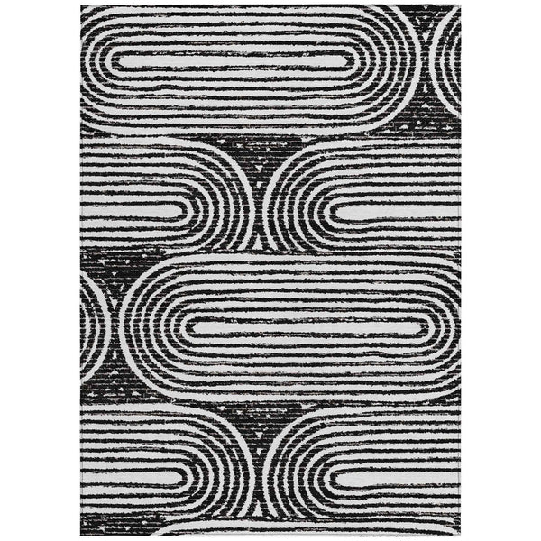 3' X 5' Black and White Abstract Washable Non Skid Indoor Outdoor Area Rug