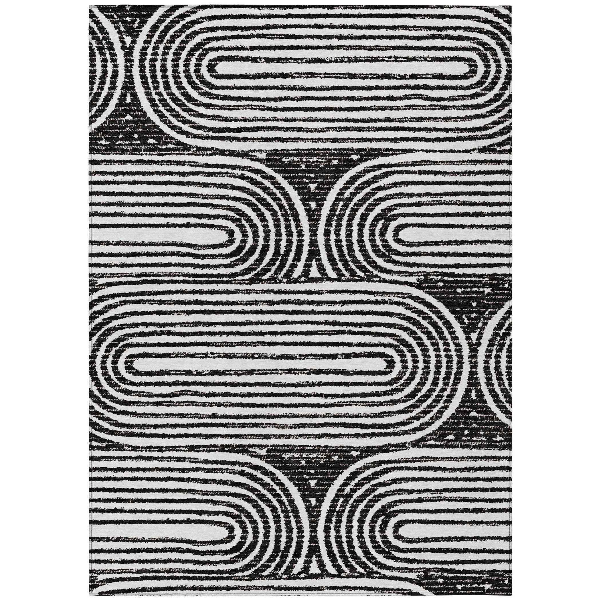 3' X 5' Black and White Abstract Washable Non Skid Indoor Outdoor Area Rug