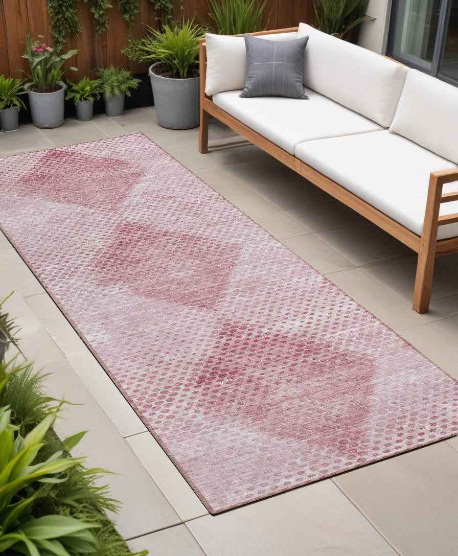 8' Runner Merlot Geometric Washable Non Skid Indoor Outdoor Runner Rug