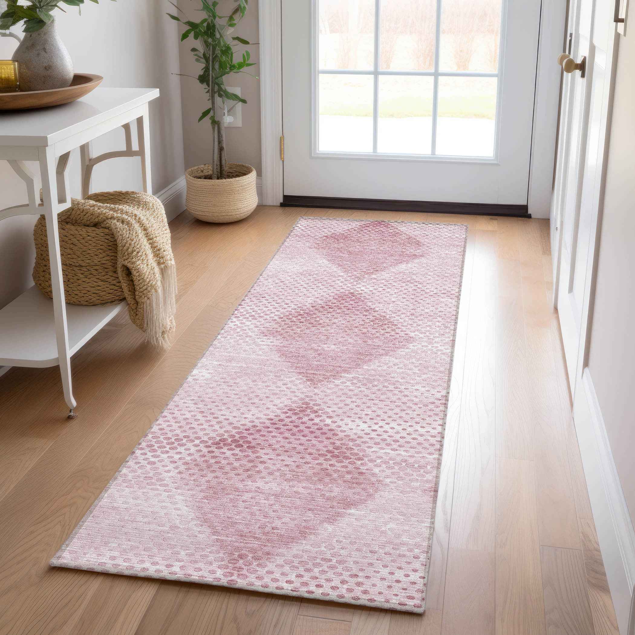 8' Runner Merlot Geometric Washable Non Skid Indoor Outdoor Runner Rug