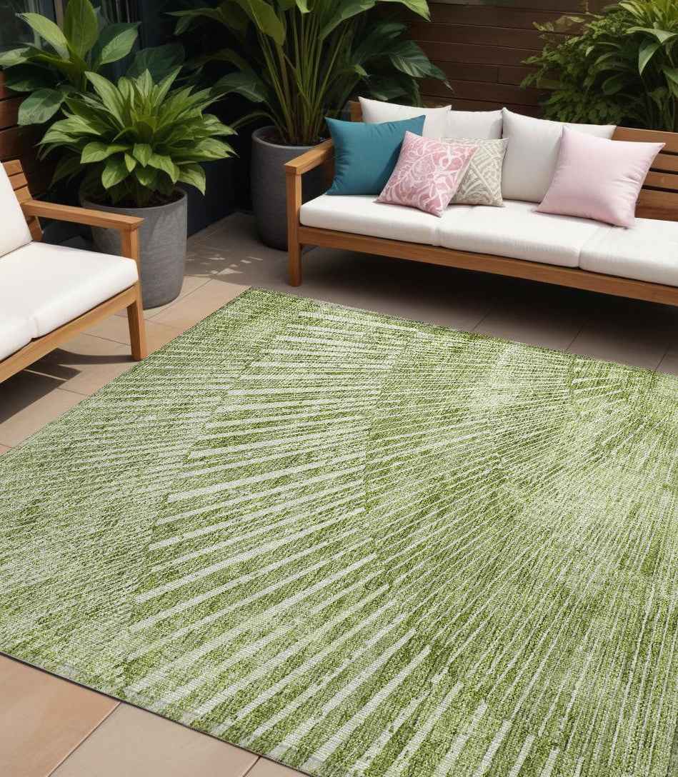 10' X 14' Sage Abstract Washable Non Skid Indoor Outdoor Area Rug