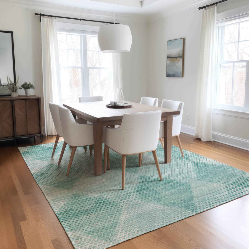 8' X 10' Teal Geometric Washable Non Skid Indoor Outdoor Area Rug