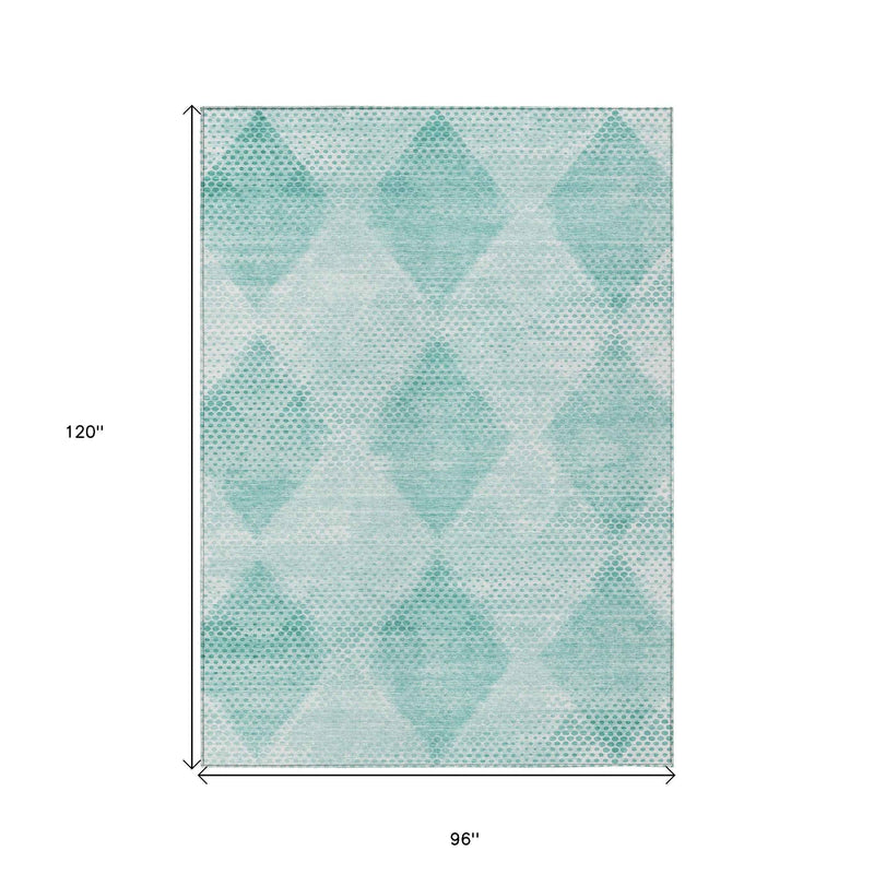 8' X 10' Teal Geometric Washable Non Skid Indoor Outdoor Area Rug