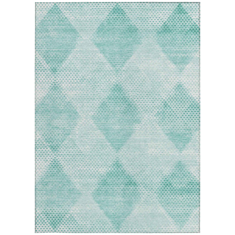 8' X 10' Teal Geometric Washable Non Skid Indoor Outdoor Area Rug