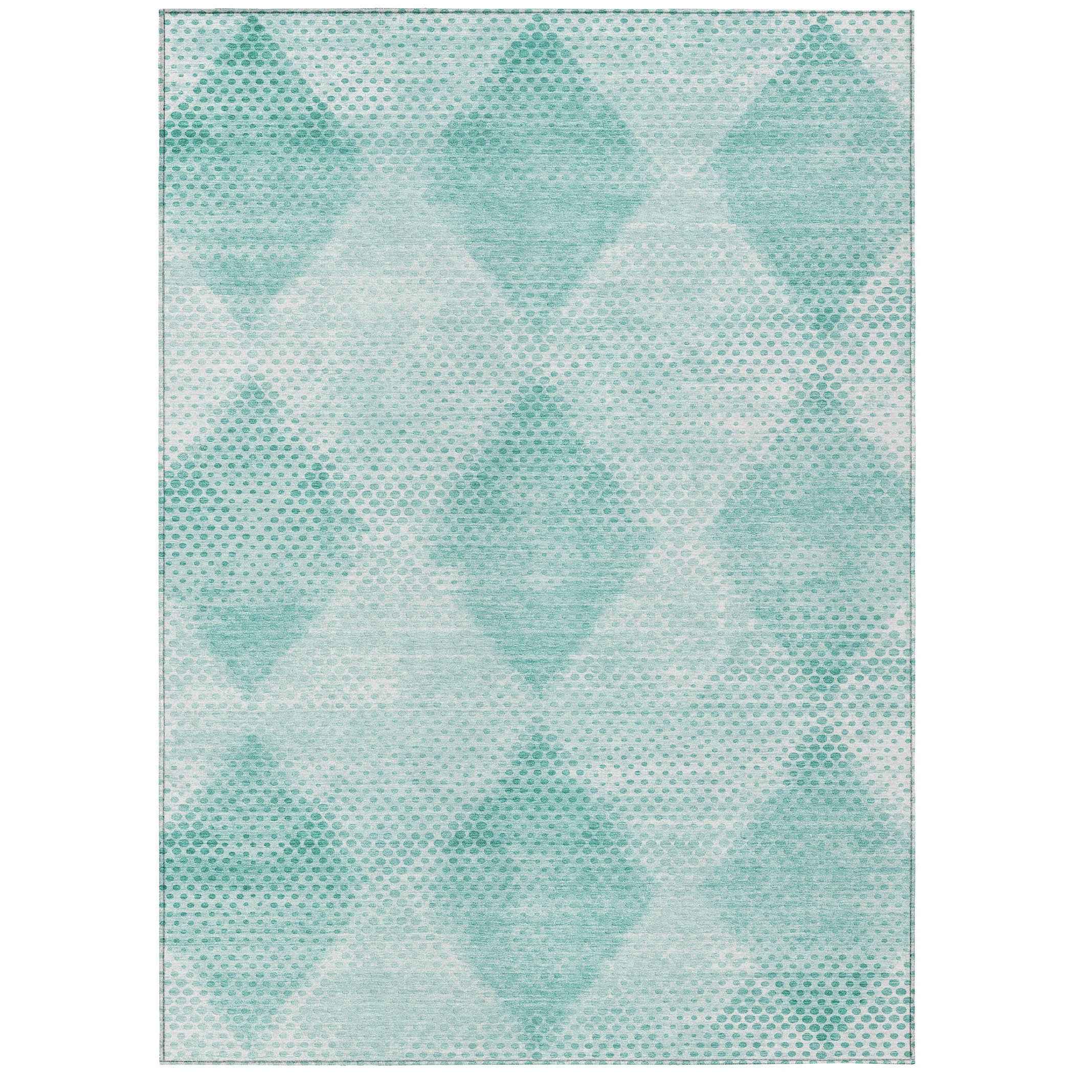 8' X 10' Teal Geometric Washable Non Skid Indoor Outdoor Area Rug