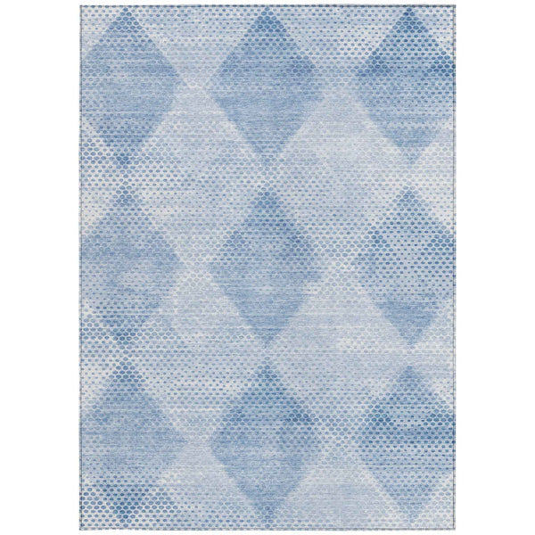 5' X 8' Blue Geometric Washable Non Skid Indoor Outdoor Area Rug