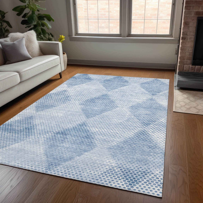 5' X 8' Blue Geometric Washable Non Skid Indoor Outdoor Area Rug