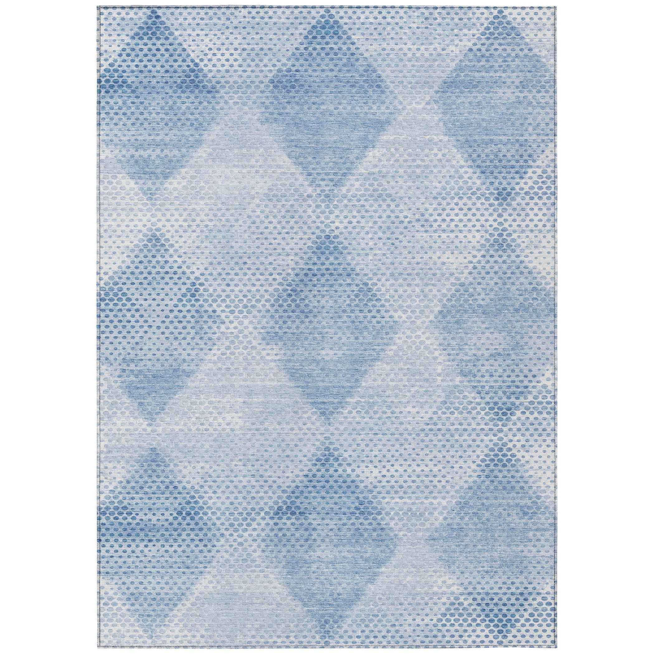 5' X 8' Blue Geometric Washable Non Skid Indoor Outdoor Area Rug