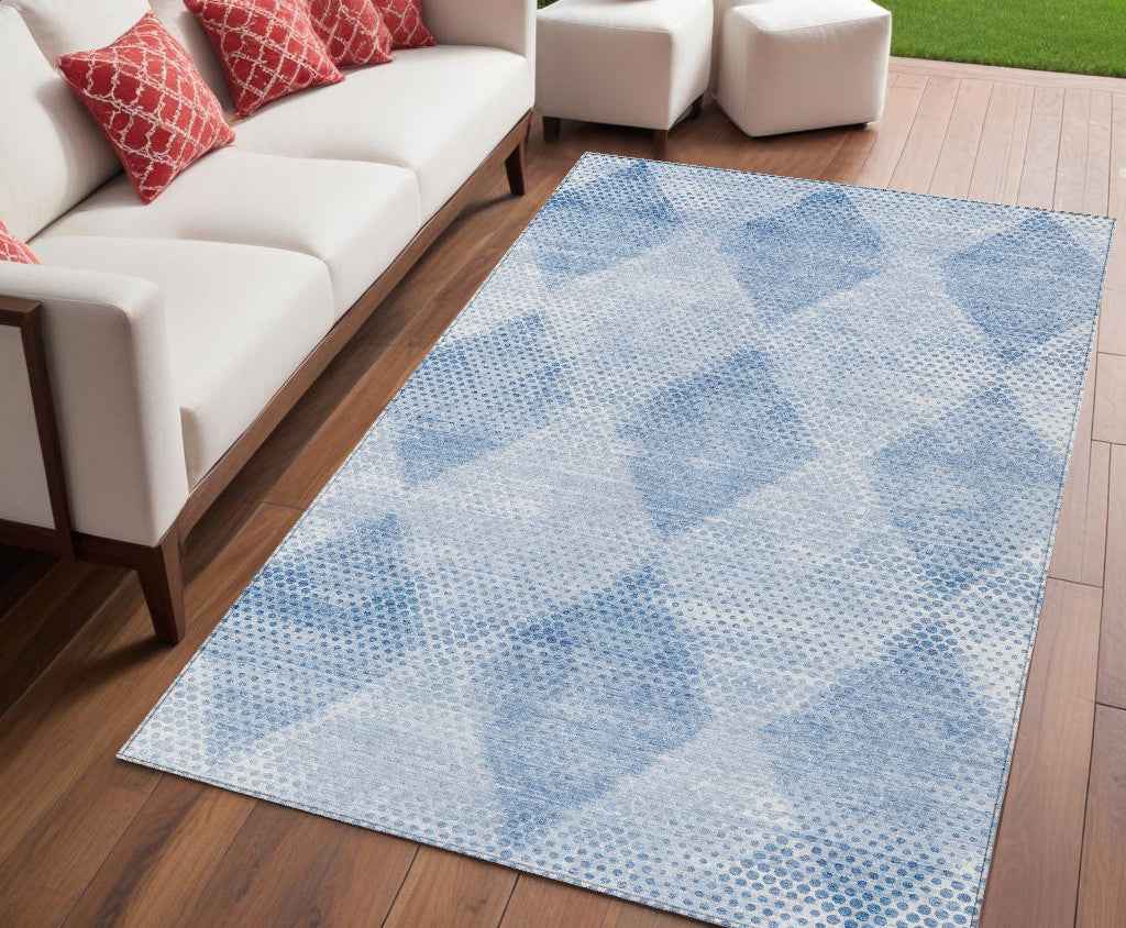 5' X 8' Blue Geometric Washable Non Skid Indoor Outdoor Area Rug