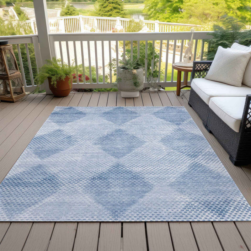 5' X 8' Blue Geometric Washable Non Skid Indoor Outdoor Area Rug