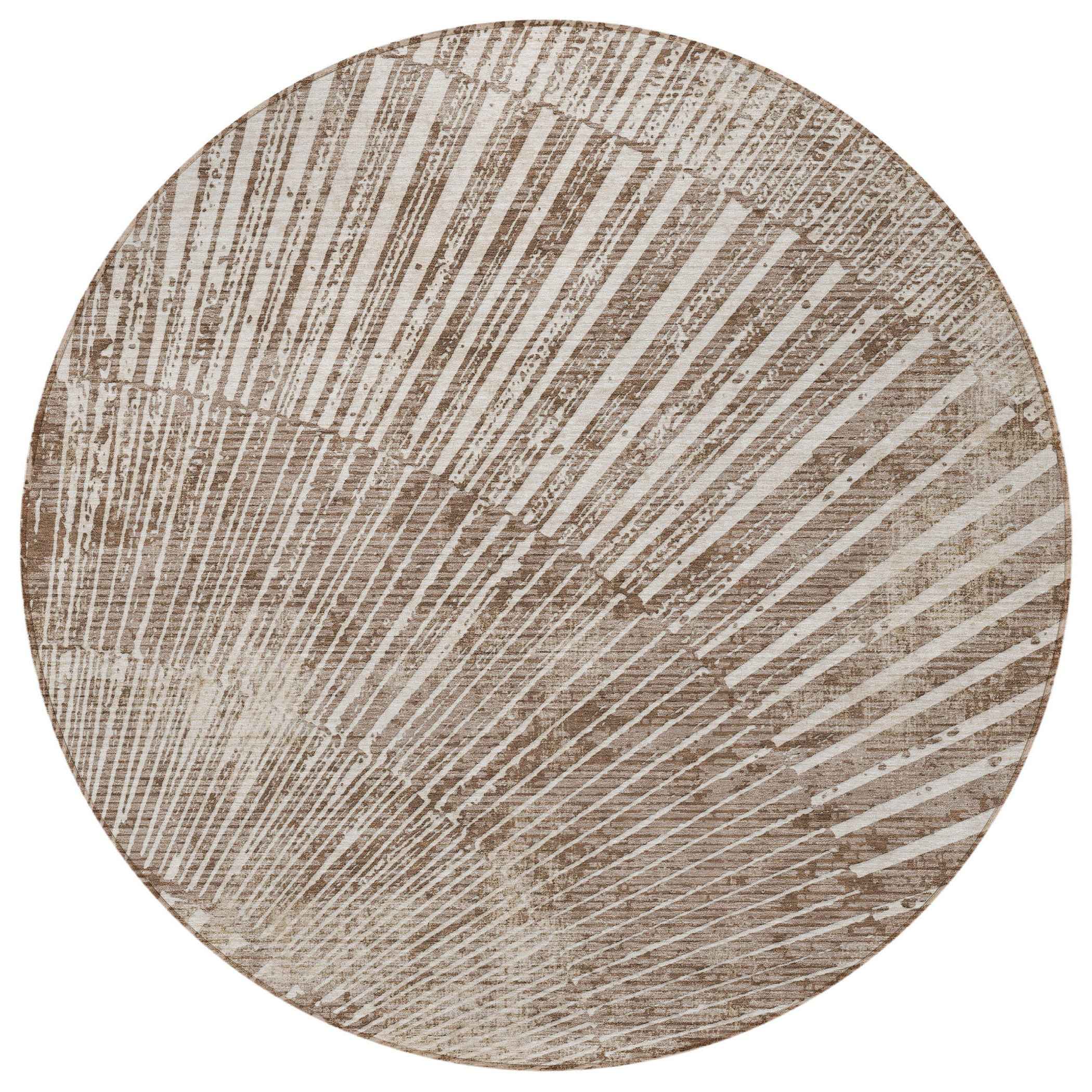 8' Round Taupe and Ivory Round Abstract Washable Non Skid Indoor Outdoor Area Rug