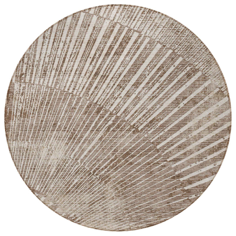 8' Round Taupe and Ivory Round Abstract Washable Non Skid Indoor Outdoor Area Rug