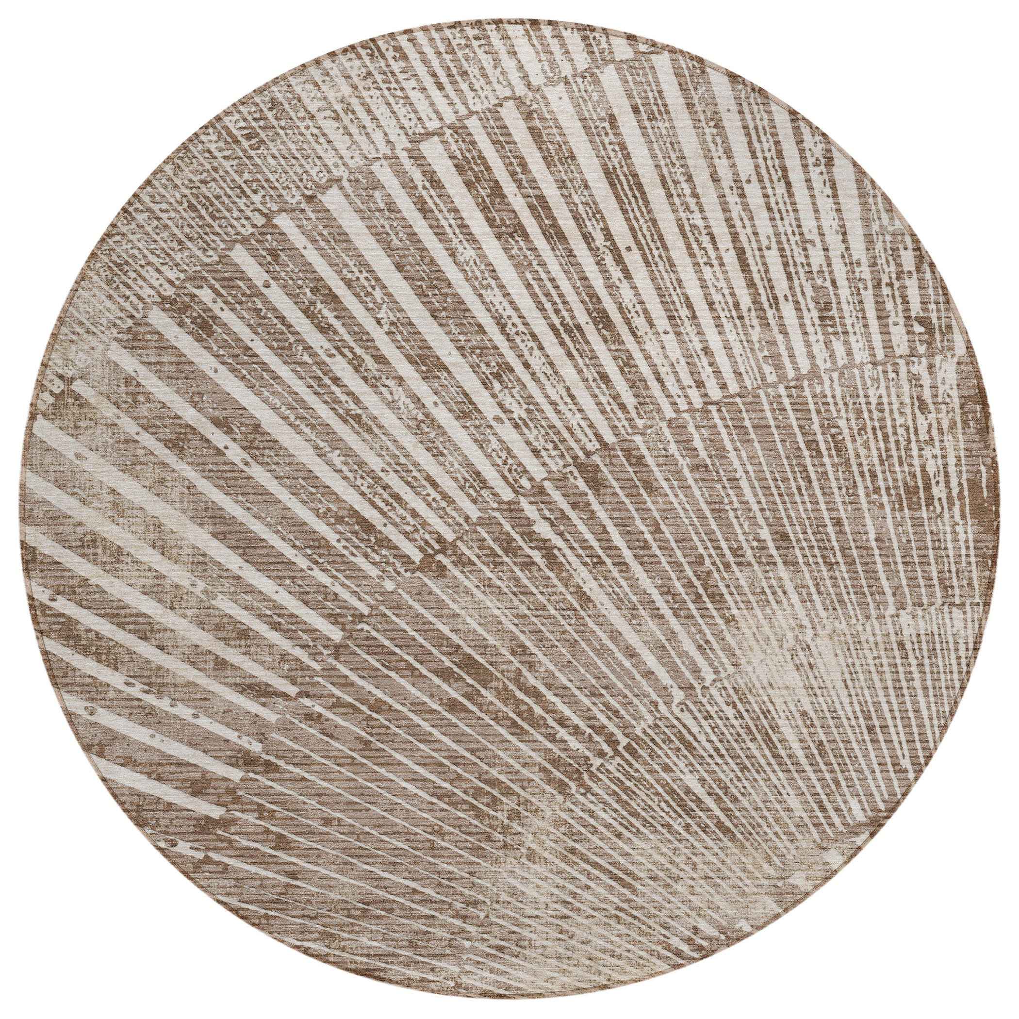 8' Round Taupe and Ivory Round Abstract Washable Non Skid Indoor Outdoor Area Rug