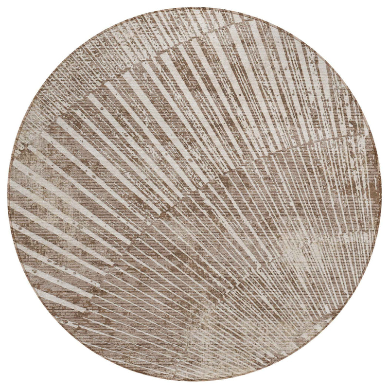 8' Round Taupe and Ivory Round Abstract Washable Non Skid Indoor Outdoor Area Rug