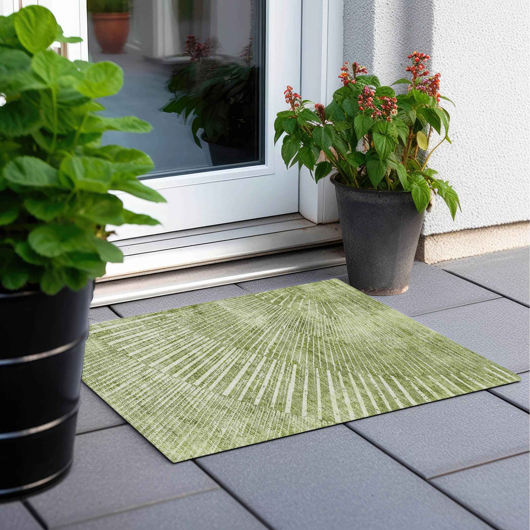 2' X 3' Sage Abstract Washable Non Skid Indoor Outdoor Area Rug