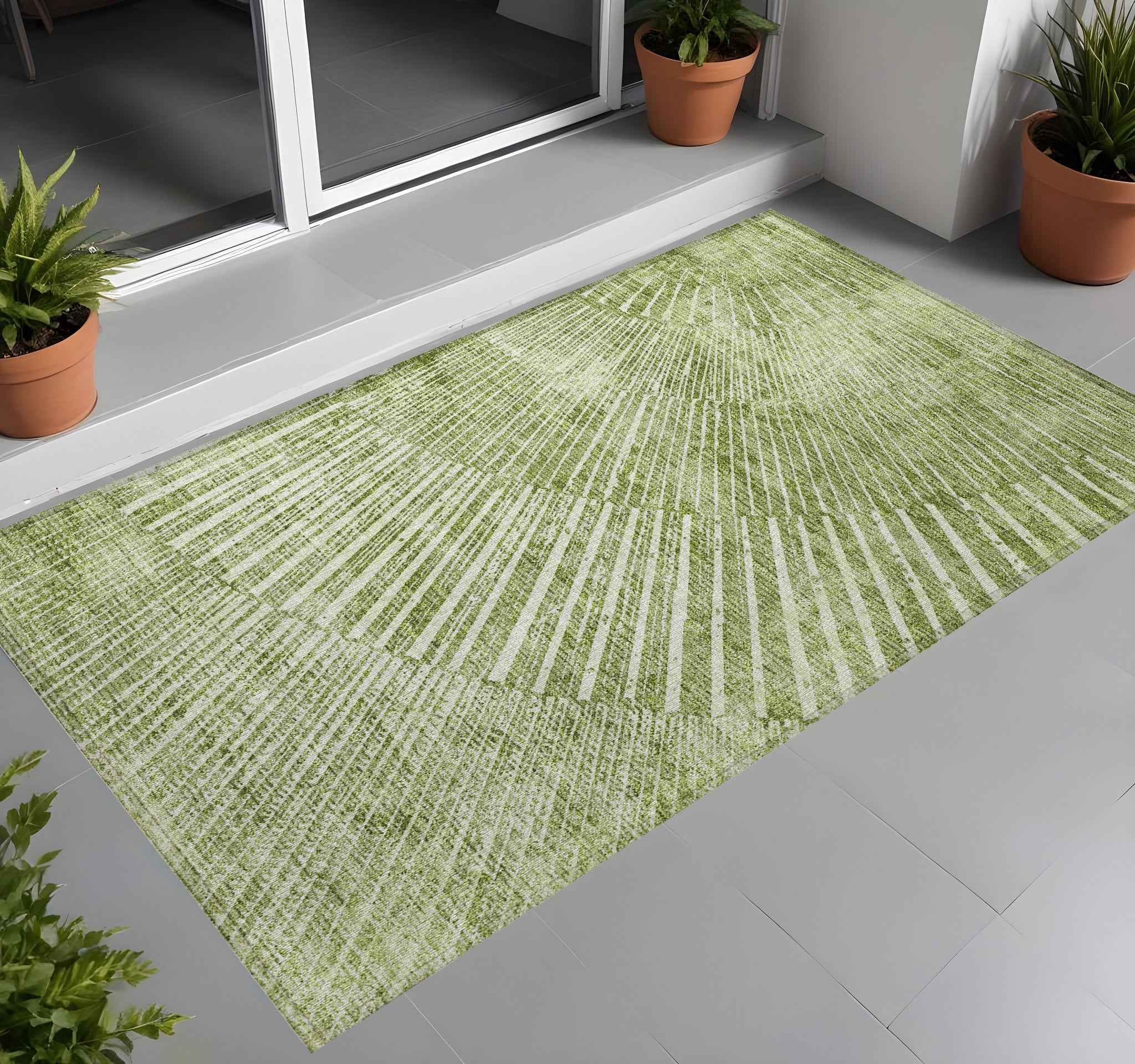 2' X 3' Sage Abstract Washable Non Skid Indoor Outdoor Area Rug