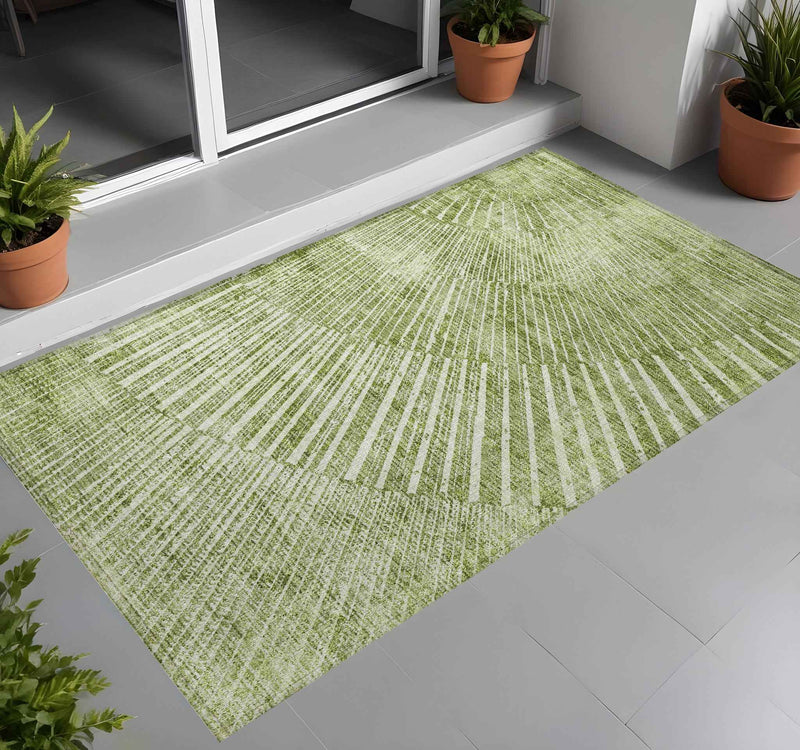 2' X 3' Sage Abstract Washable Non Skid Indoor Outdoor Area Rug