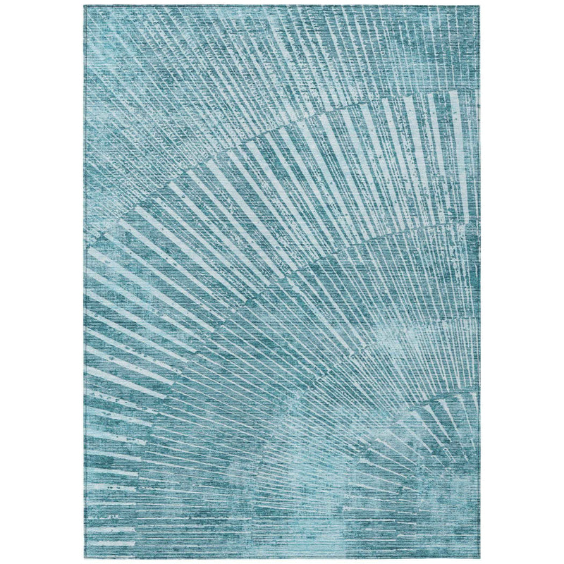 9' X 12' Teal Abstract Washable Non Skid Indoor Outdoor Area Rug