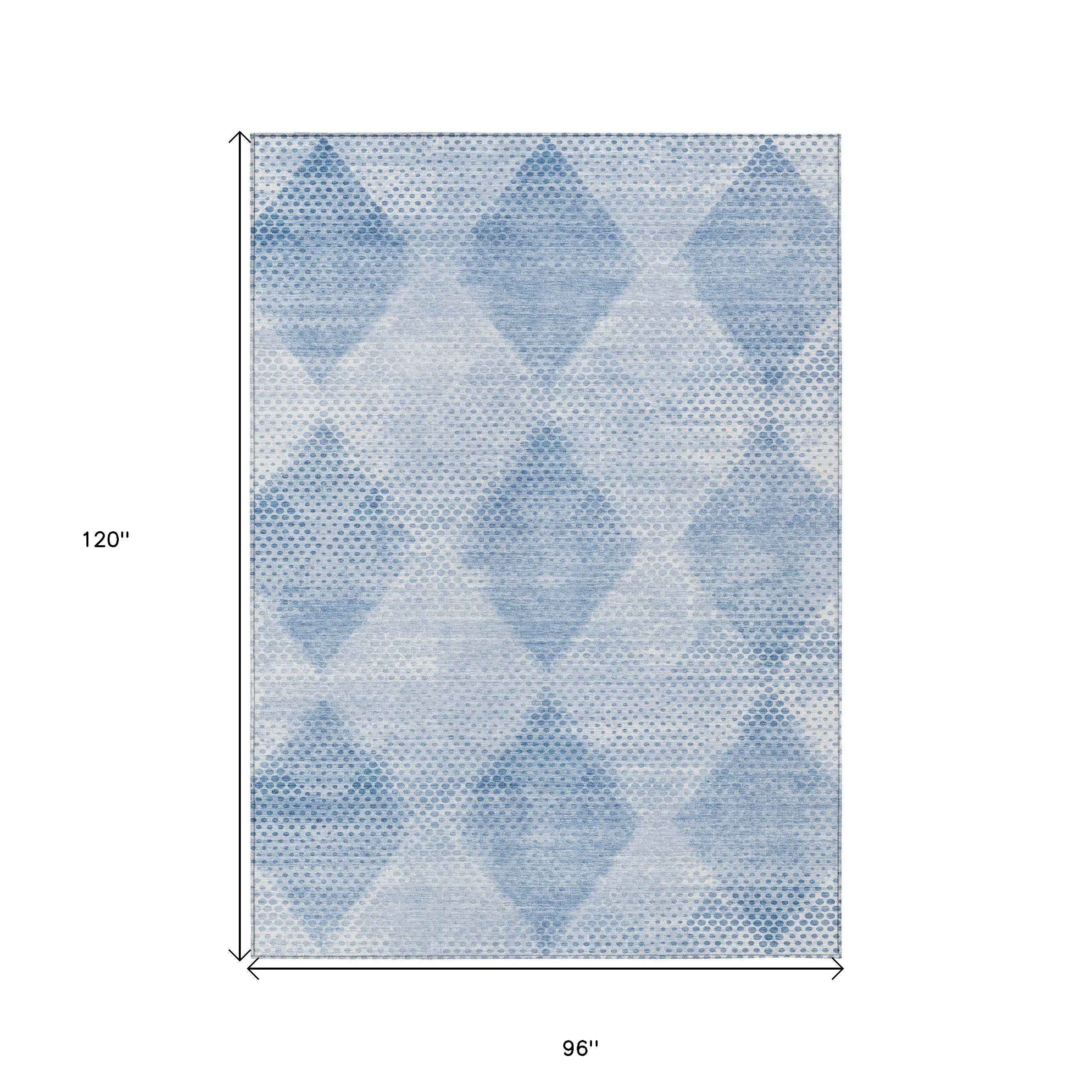 8' X 10' Blue Geometric Washable Non Skid Indoor Outdoor Area Rug