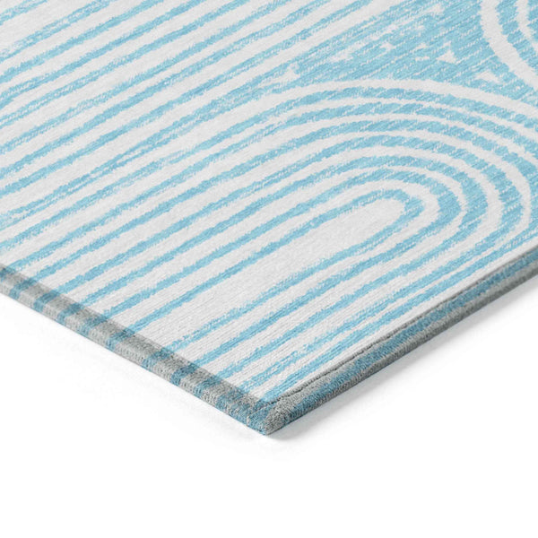 8' X 10' Teal and White Abstract Washable Non Skid Indoor Outdoor Area Rug