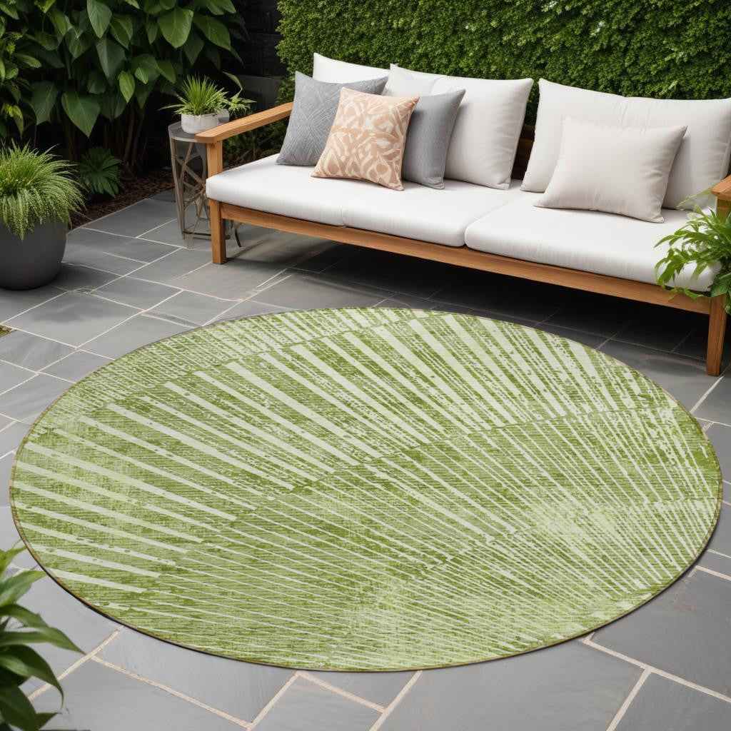 8' Round Sage Round Abstract Washable Non Skid Indoor Outdoor Area Rug