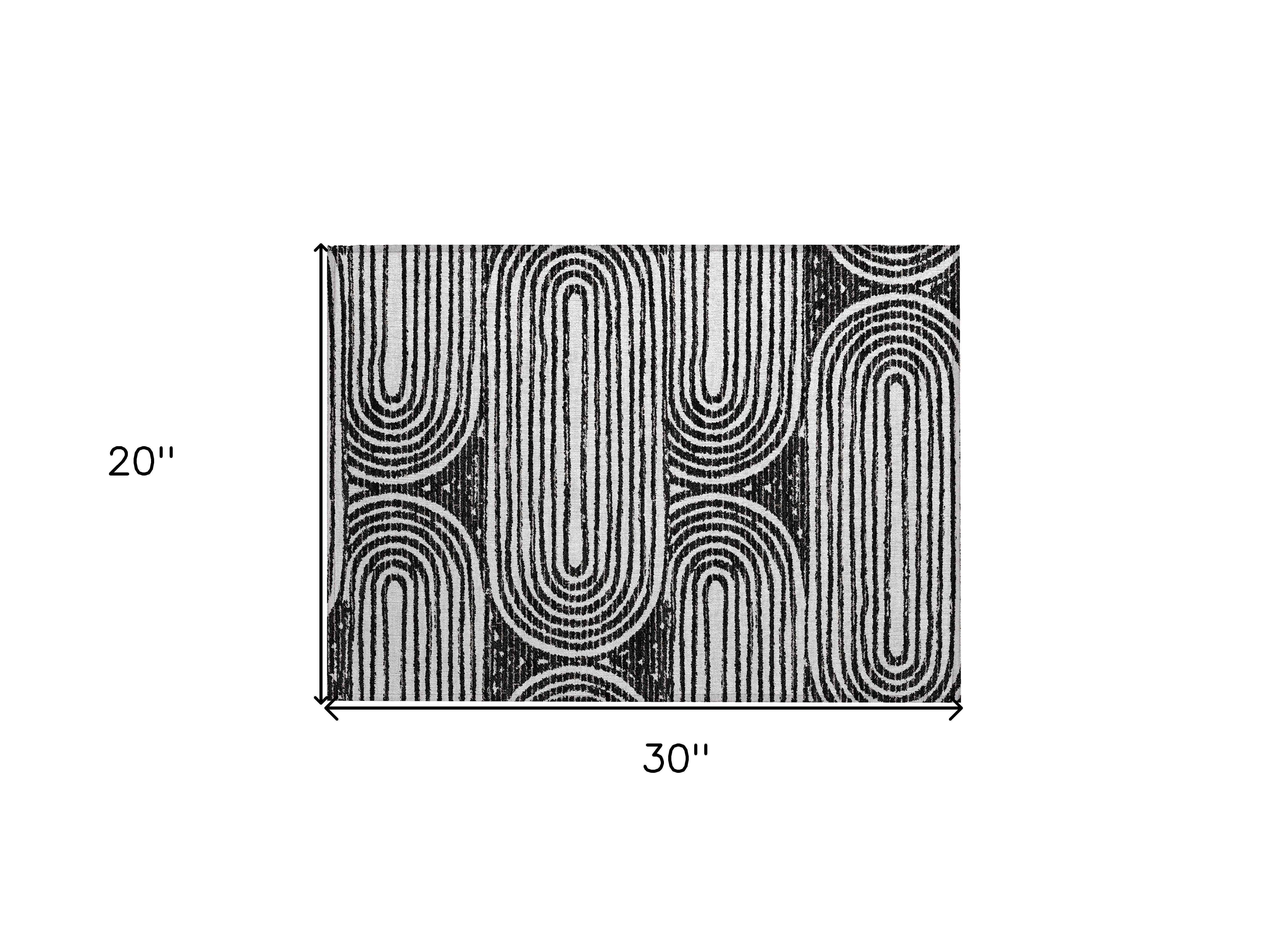 2' X 3' Black and White Abstract Washable Non Skid Indoor Outdoor Area Rug