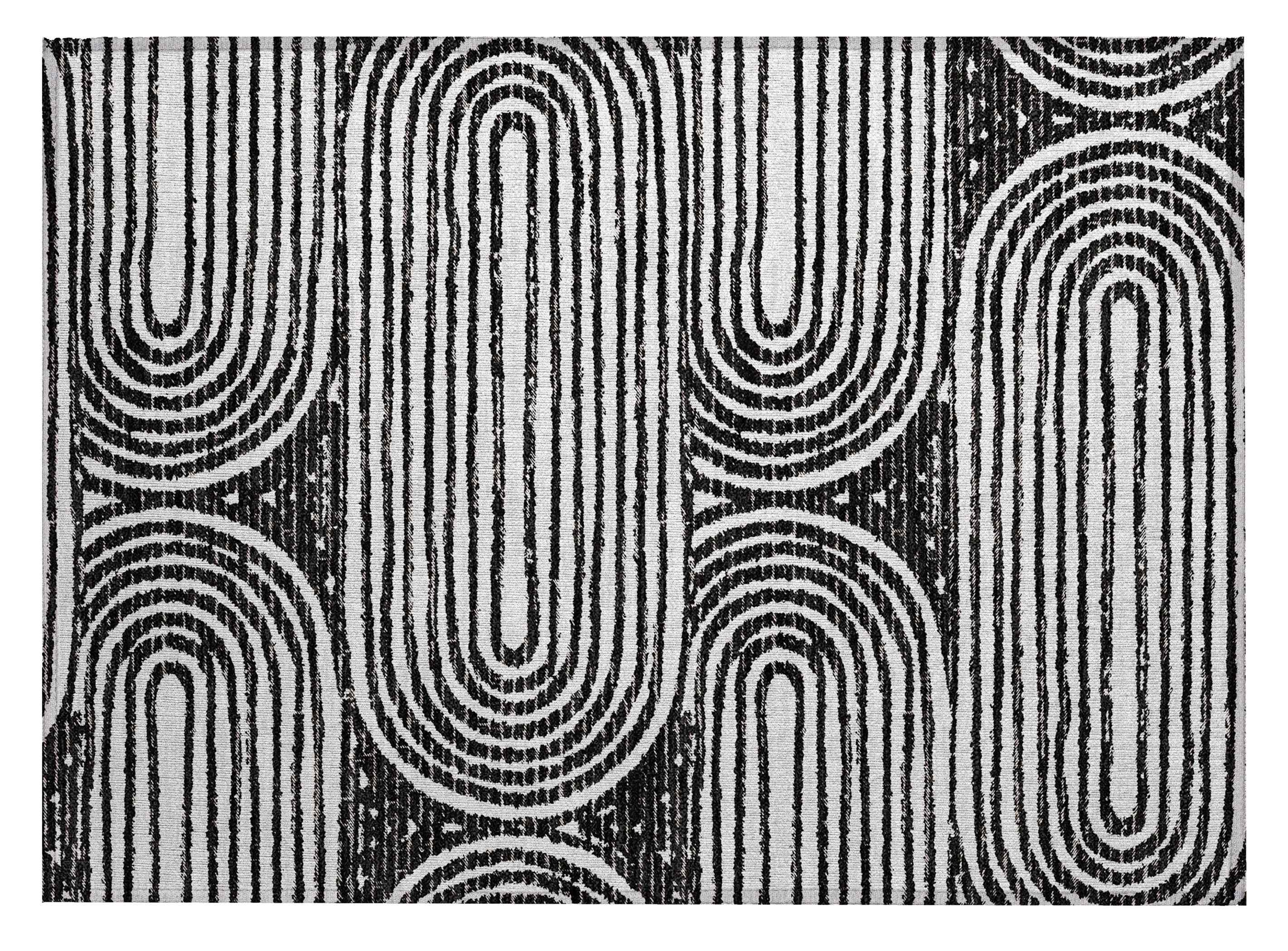 2' X 3' Black and White Abstract Washable Non Skid Indoor Outdoor Area Rug