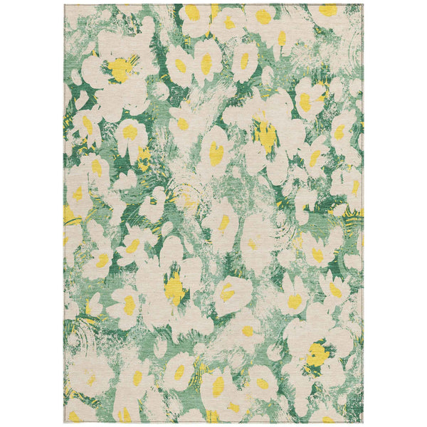 8' X 10' Green Floral Washable Non Skid Indoor Outdoor Area Rug