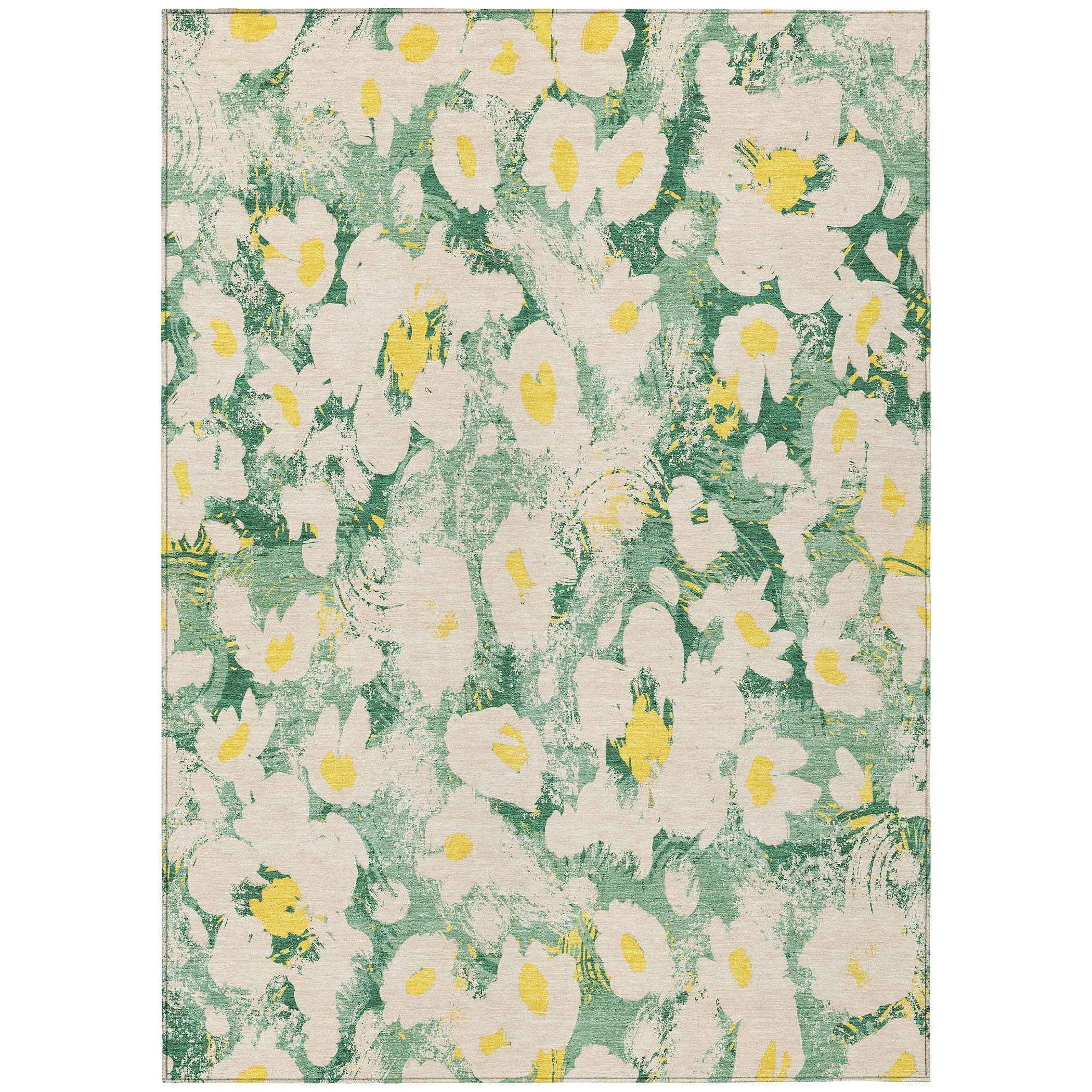 8' X 10' Green Floral Washable Non Skid Indoor Outdoor Area Rug