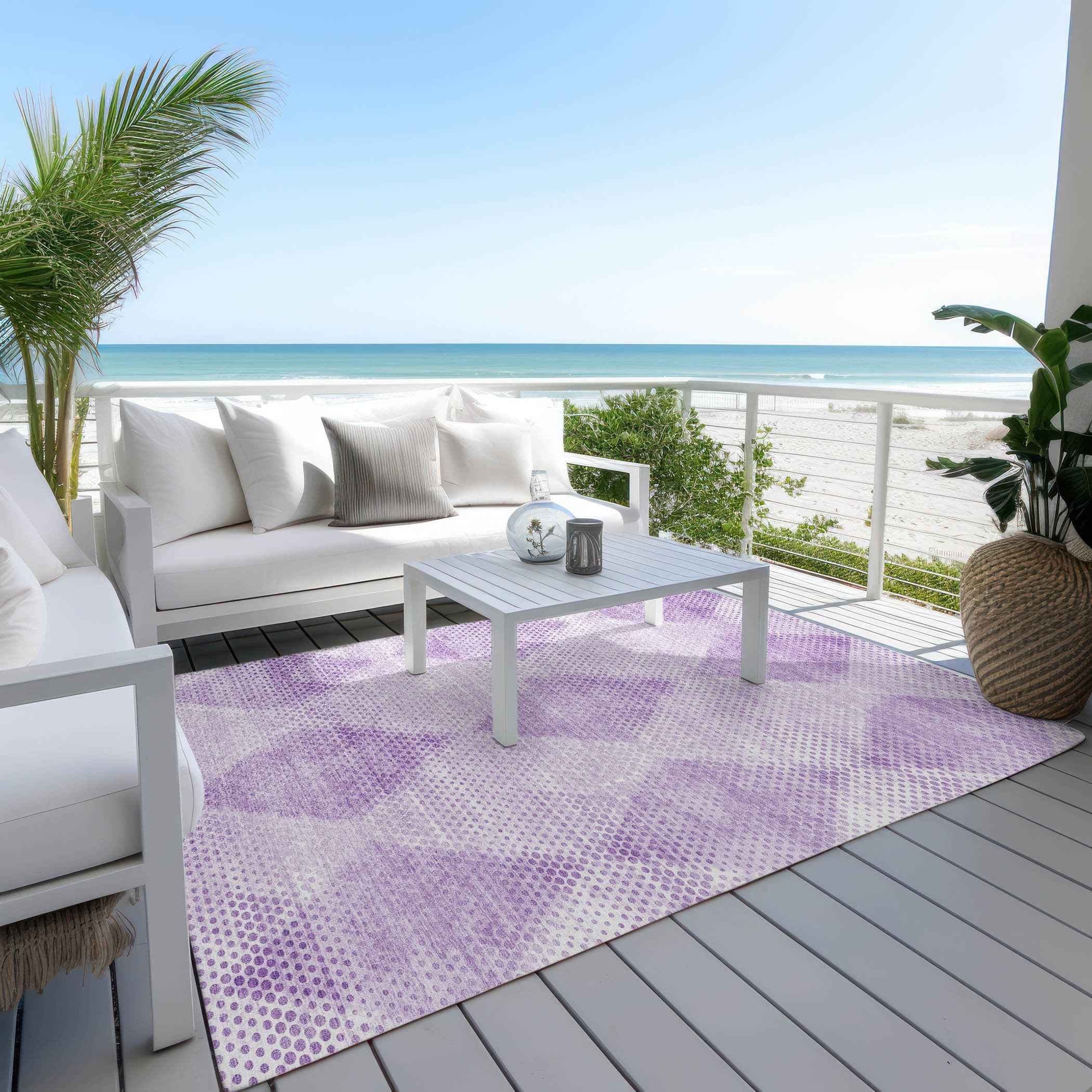9' X 12' Lavender Geometric Washable Non Skid Indoor Outdoor Area Rug