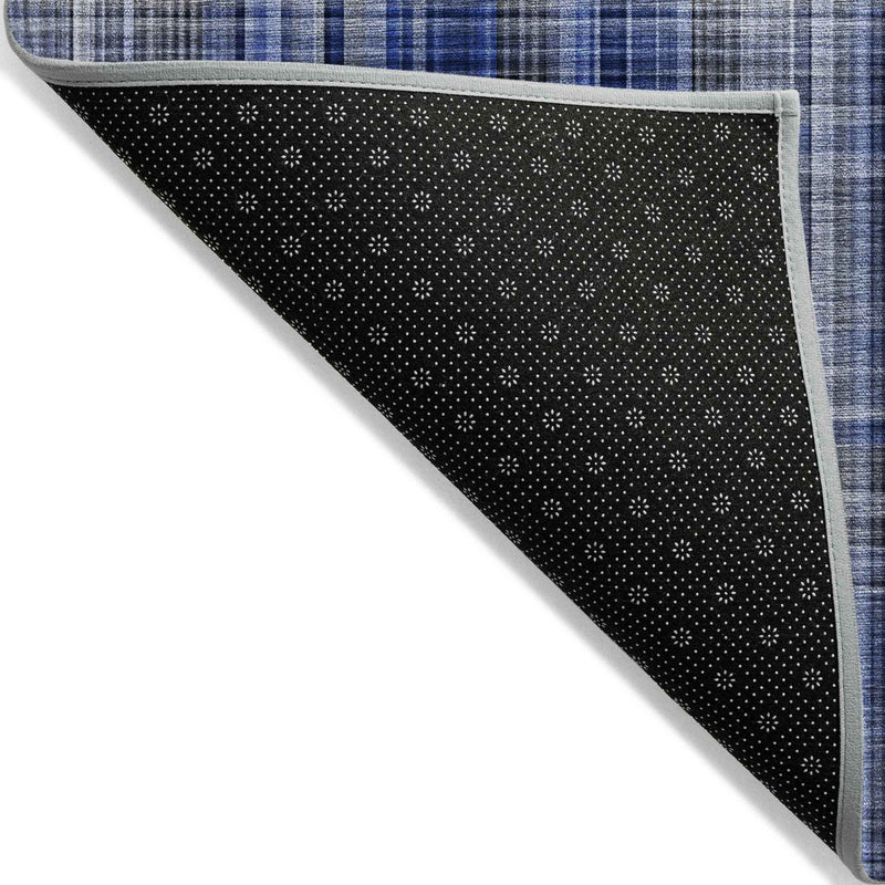 8' Runner Navy Blue Plaid Washable Non Skid Indoor Outdoor Runner Rug