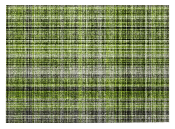 2' X 3' Green Black and Gray Plaid Washable Non Skid Indoor Outdoor Area Rug