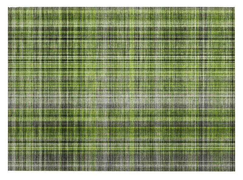 2' X 3' Green Black and Gray Plaid Washable Non Skid Indoor Outdoor Area Rug