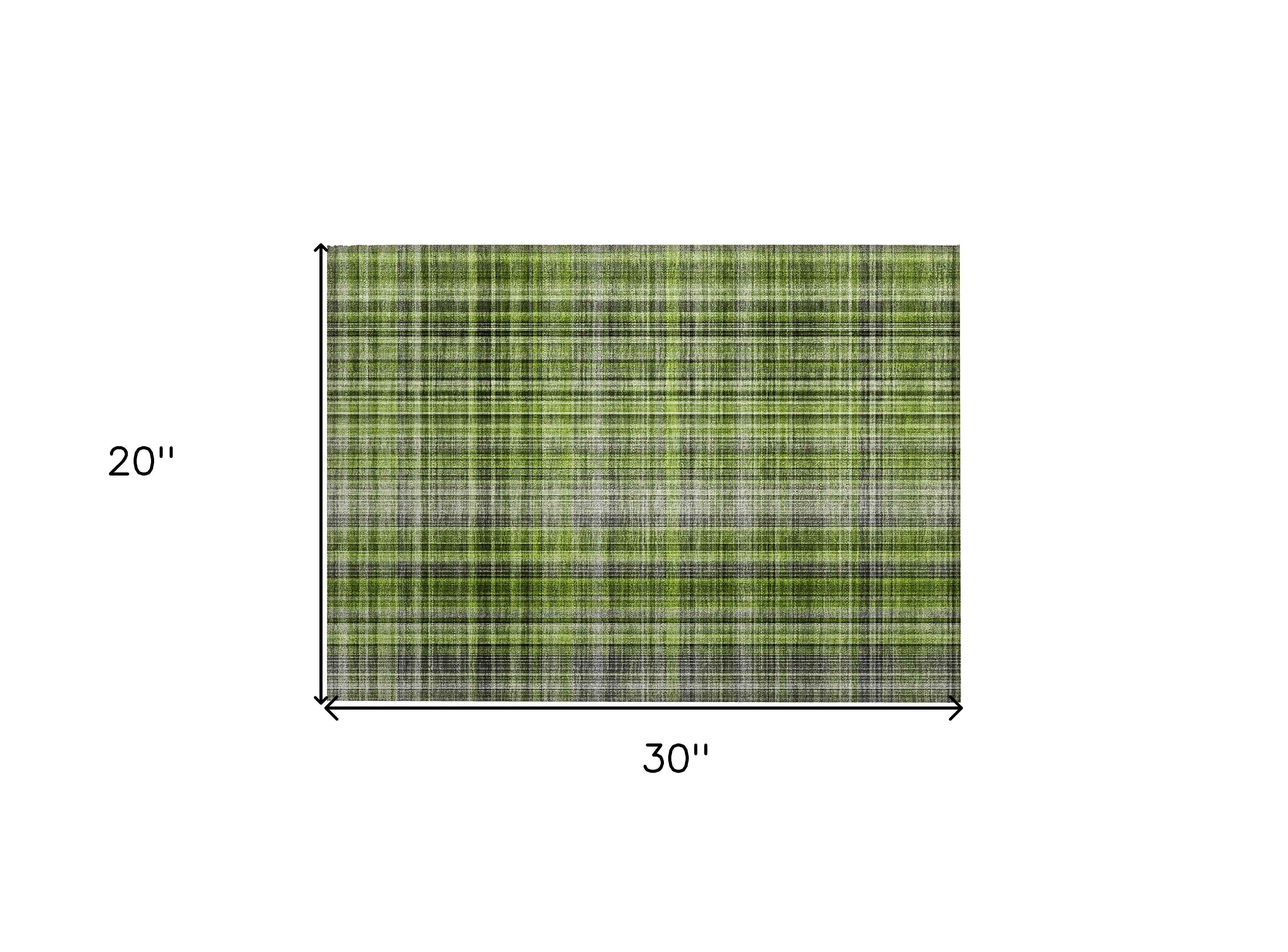 2' X 3' Green Black and Gray Plaid Washable Non Skid Indoor Outdoor Area Rug