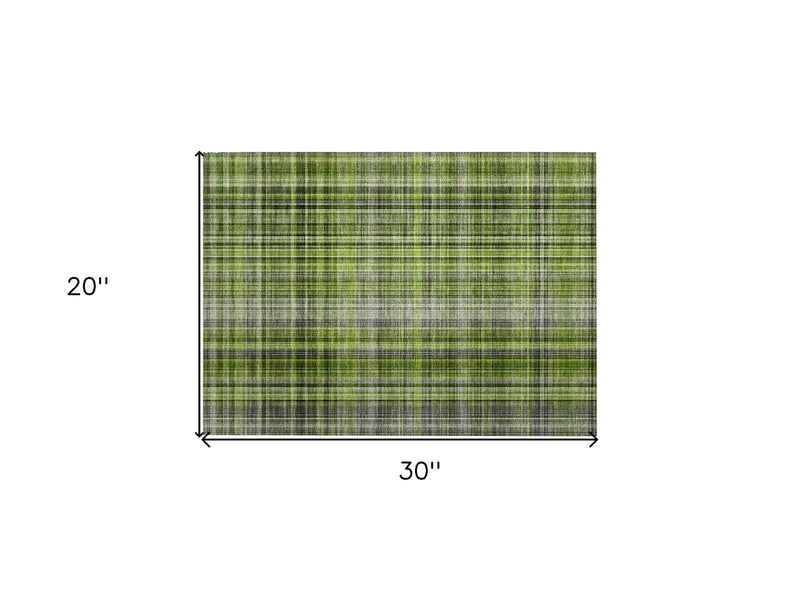 2' X 3' Green Black and Gray Plaid Washable Non Skid Indoor Outdoor Area Rug