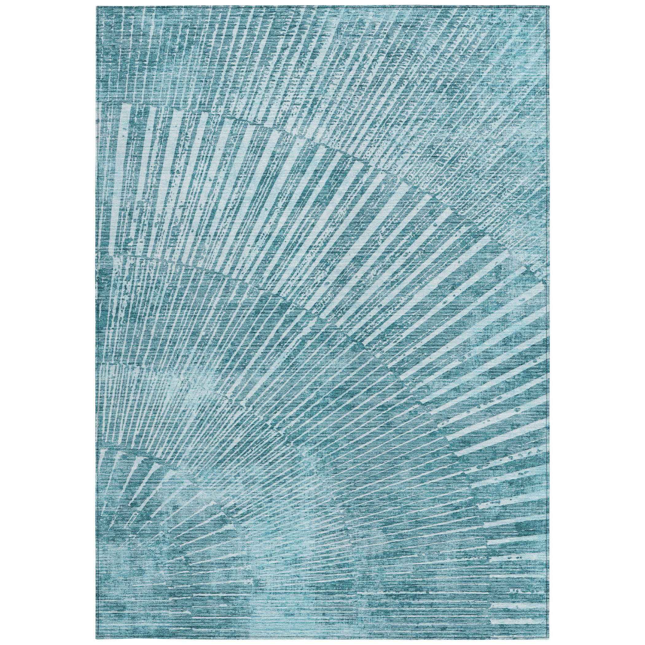8' X 10' Teal Abstract Washable Non Skid Indoor Outdoor Area Rug