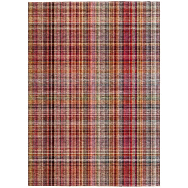 8' X 10' Red Plaid Washable Non Skid Indoor Outdoor Area Rug