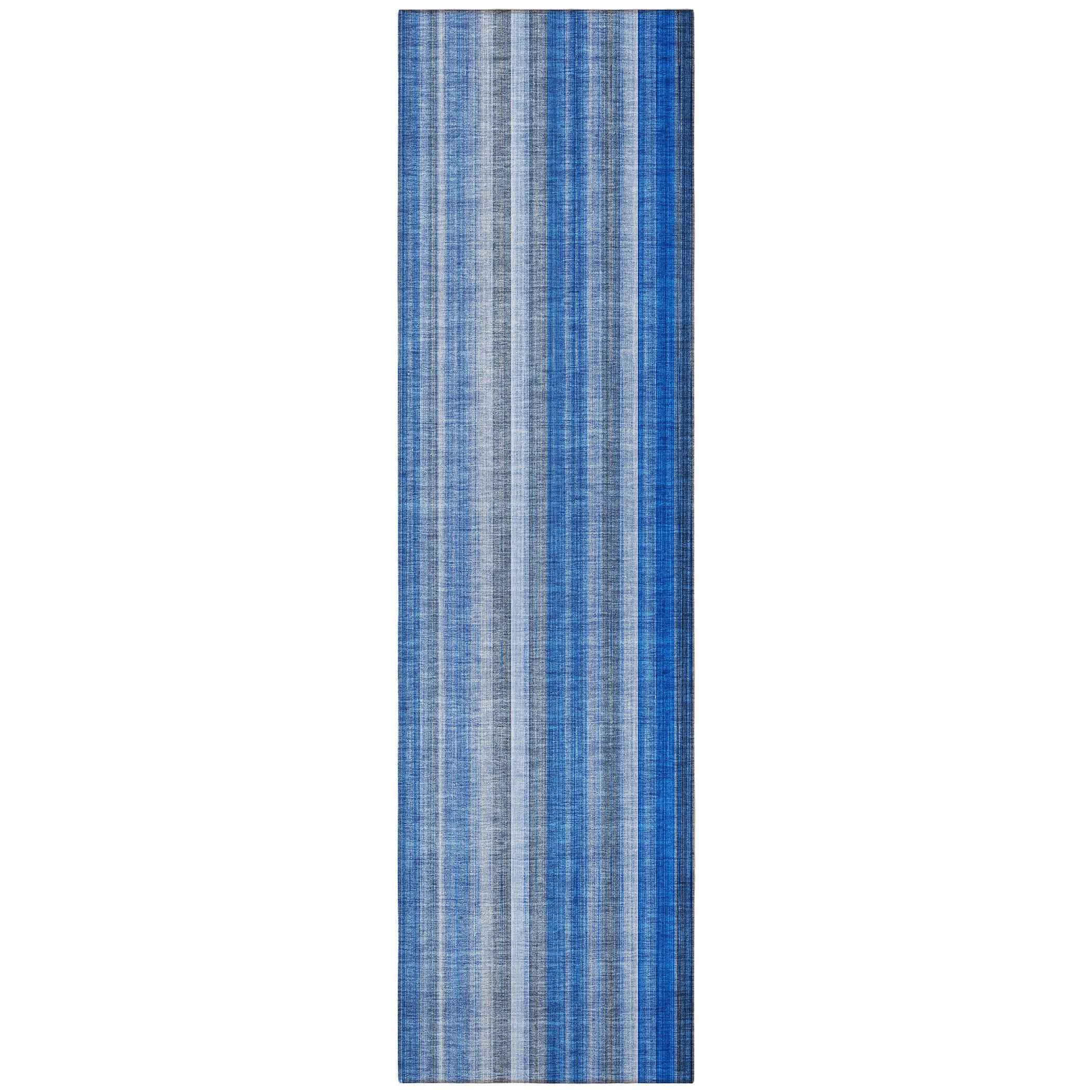 8' Runner Blue Striped Washable Non Skid Indoor Outdoor Runner Rug