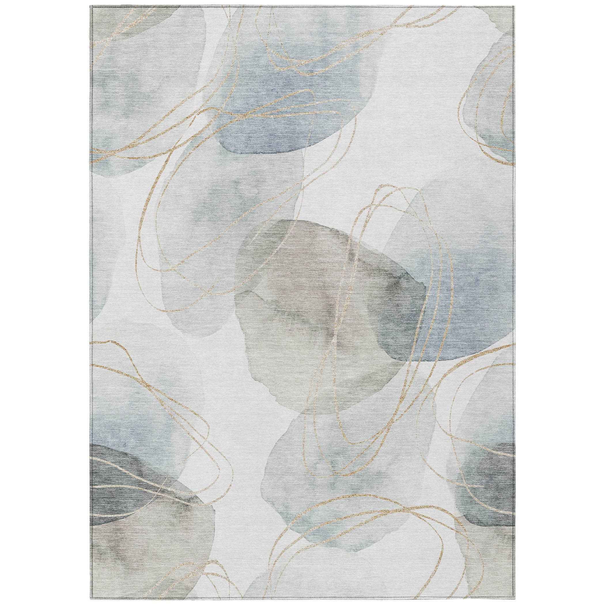 9' X 12' Ivory Blue and Gray Abstract Washable Non Skid Indoor Outdoor Area Rug