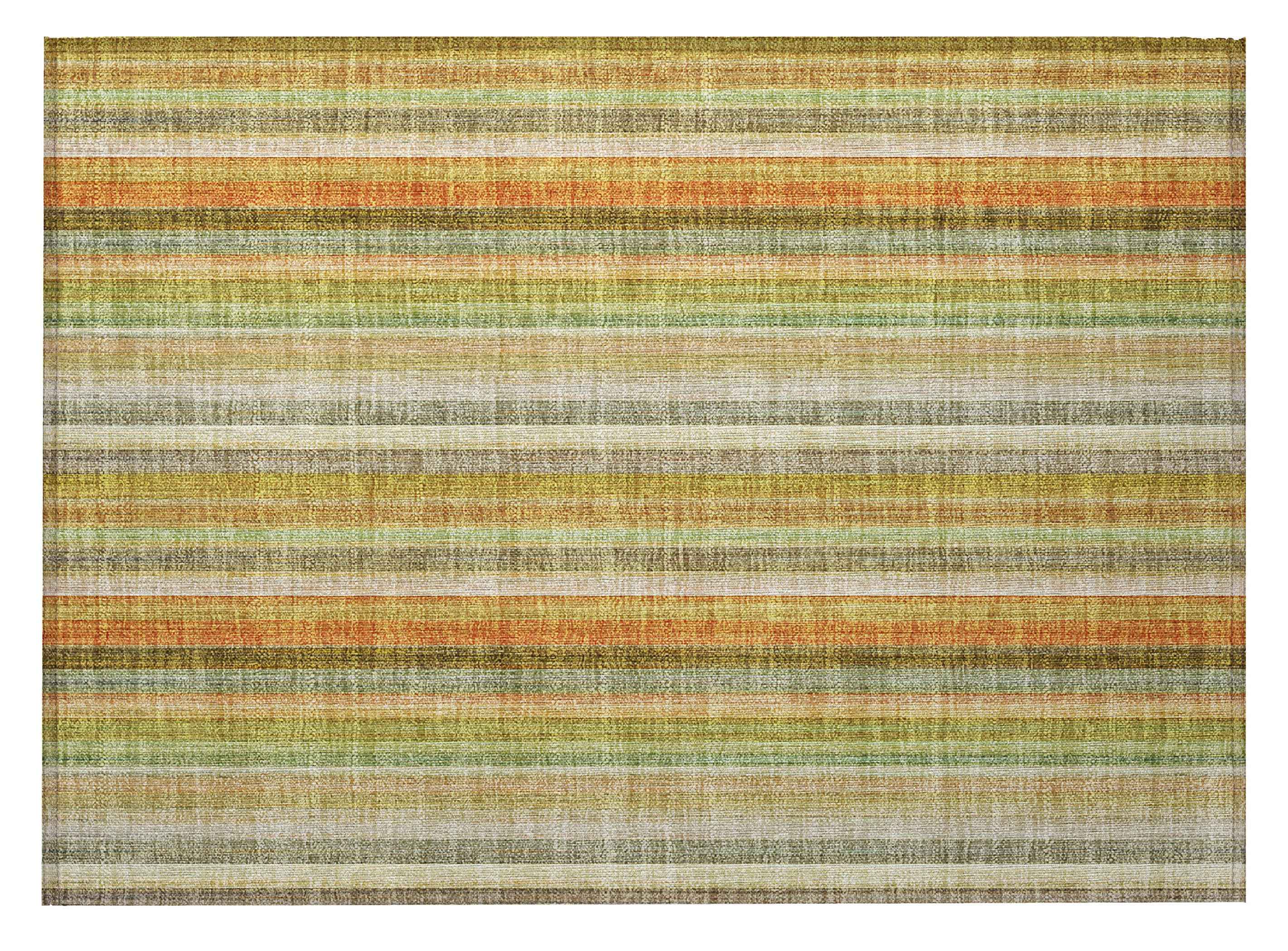 2' X 3' Tan Orange and Green Striped Washable Non Skid Indoor Outdoor Area Rug
