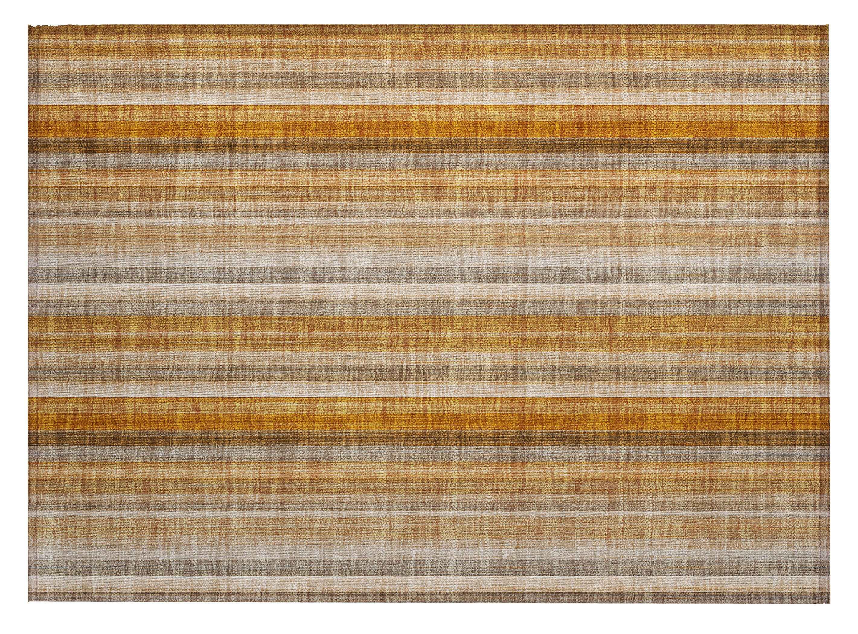 2' X 3' Orange Ivory and Gray Striped Washable Non Skid Indoor Outdoor Area Rug