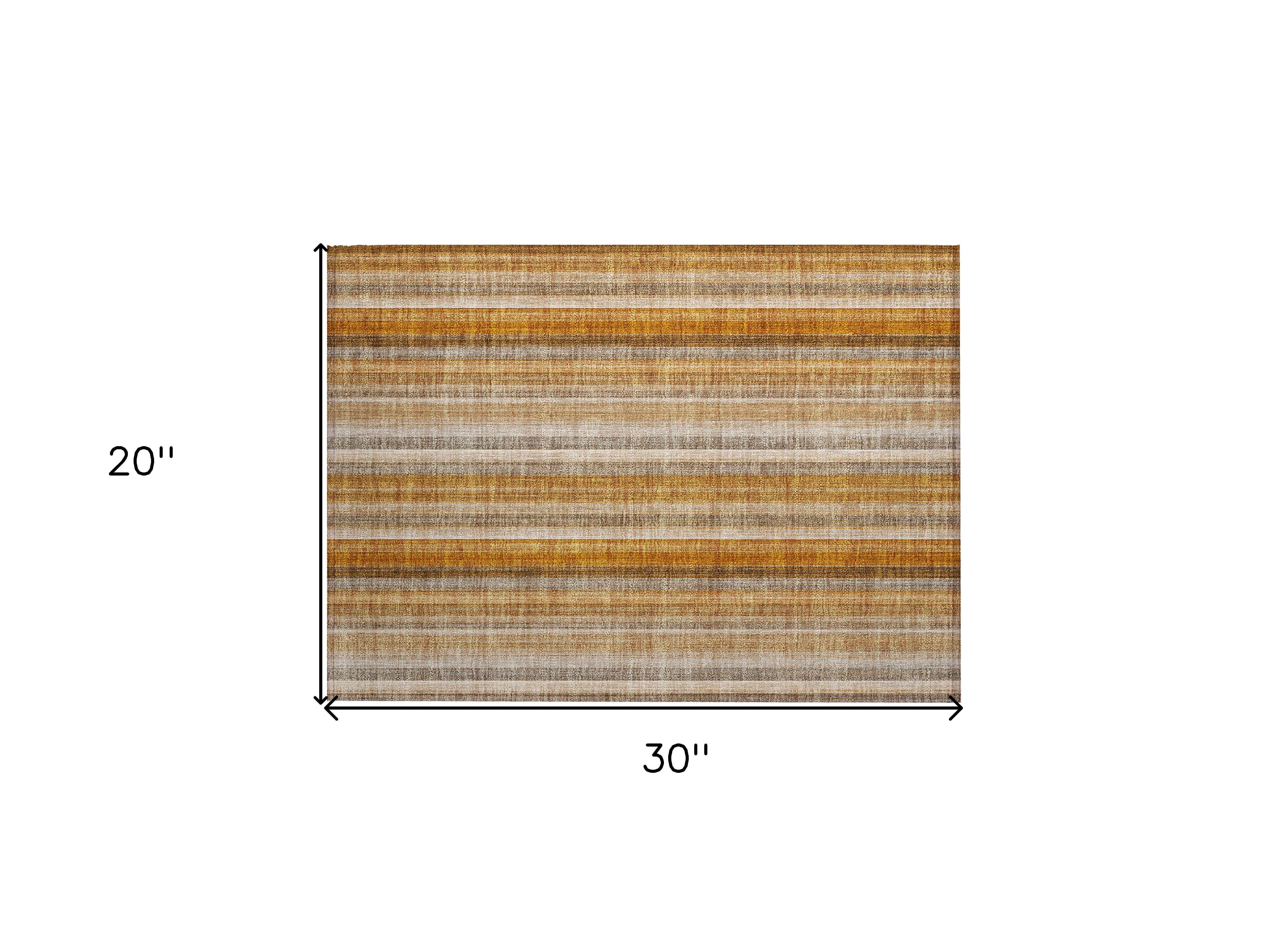 2' X 3' Orange Ivory and Gray Striped Washable Non Skid Indoor Outdoor Area Rug