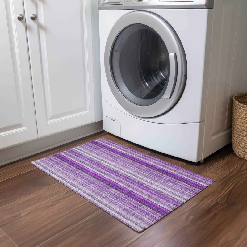 2' X 3' Purple Striped Washable Non Skid Indoor Outdoor Area Rug